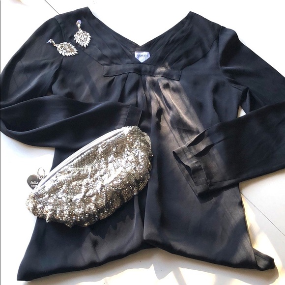 Armani Collezioni Black Silk Long Sleeve Blouse 🧨Bomb Sale Ends Sunday 🧨 - Picture 4 of 8